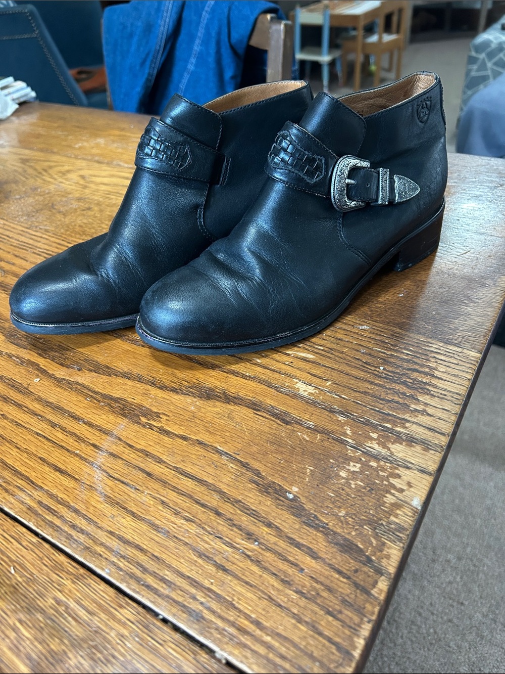 Ariat Black Leather Western Buckle Ankle Booties